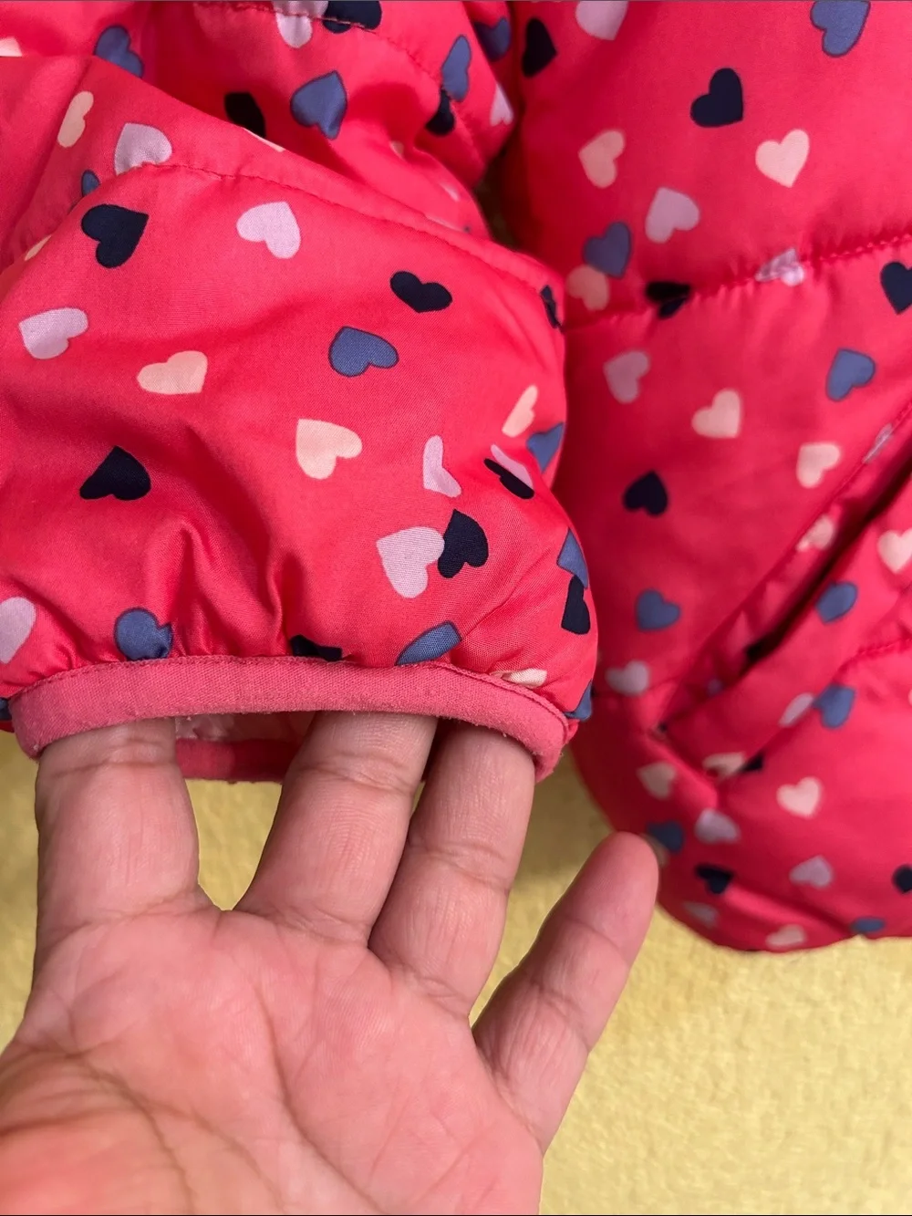 Carter's Coral Pink Puffer Jacket with Multicolor Heart Print and Hood